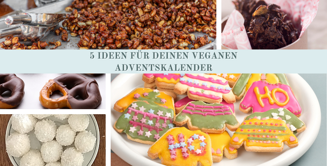 Colalge aus 5 Bildern: Gebrannte Mandeln, Salzbrezeln mit Schokolade, Schokocrossies, Mandel-Kokos-Bällchen und Ugly Christmas Sweater Cookies